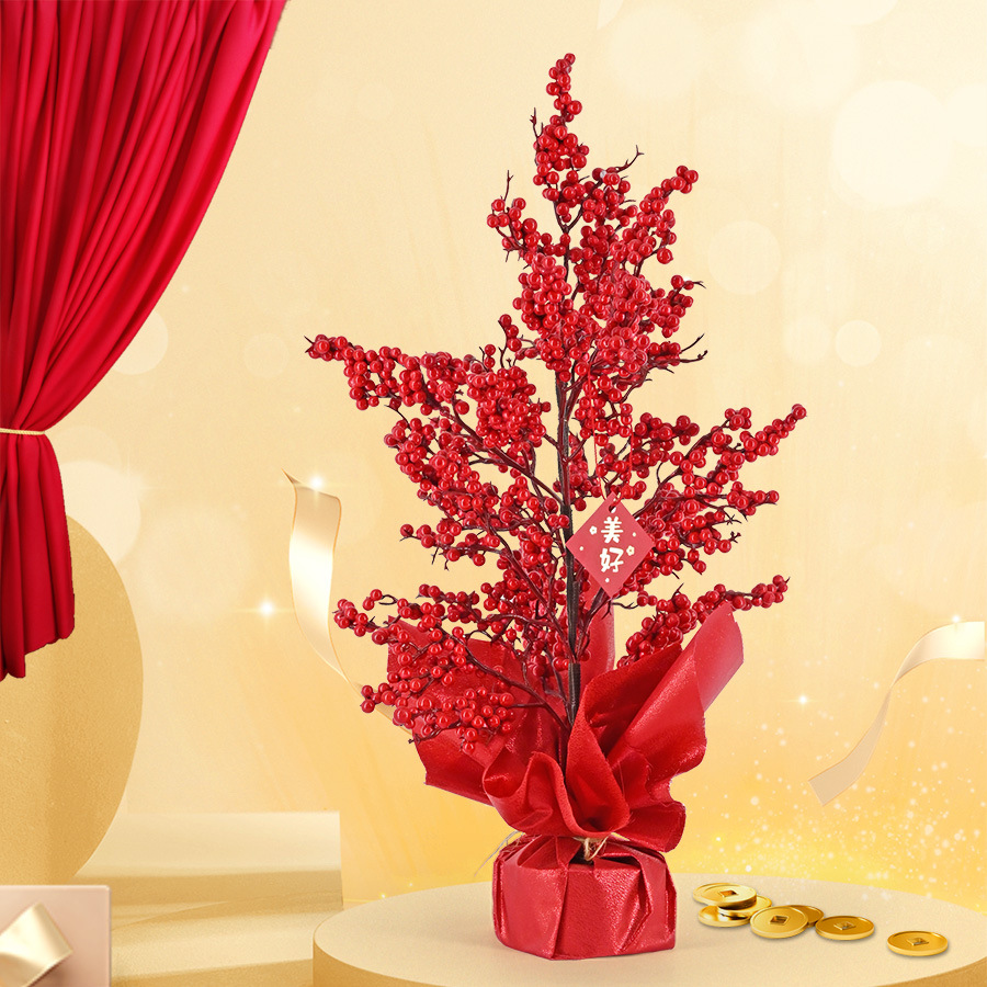 Festival de Primavera de Víspera de Año Nuevo flor artificial fortuna árbol olla Año Nuevo hogar sala de estar decoraciones festivas accesorios de tiro de la boda