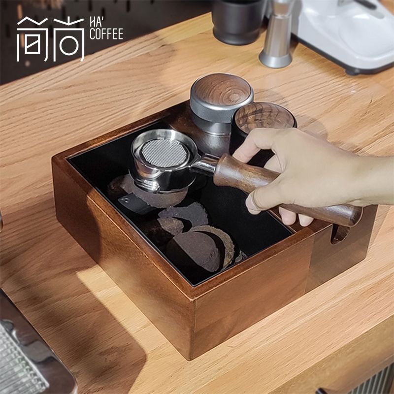 Coffee Powder Dispenser Multi-Functional Base Household Bar Coffee Grounds Bucket Solid Wood Storage Knock Box Coffee Powder Press Base