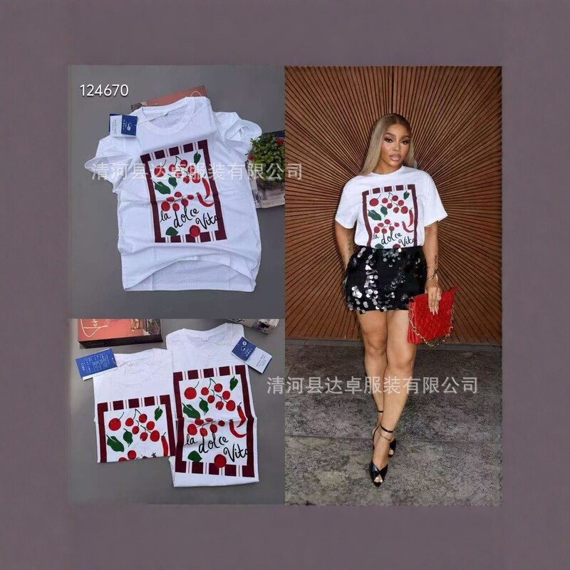 300g cross-border European and American style new cartoon print short-sleeve T-shirt for women, loose fit, round neck, pure cotton, versatile summer top 300g cross-border European and American style new cartoon print short-sleeve T-shirt for women, loose fit, round neck, pure cotton, versatile summer top