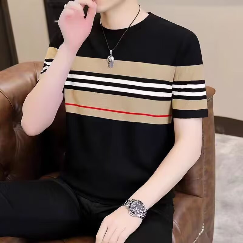 2026 Wholesale Short-Sleeve Men's Z Summer New Slim Fit Striped T-Shirt, Youth Versatile Thin Round Neck Base Shirt 2026 Wholesale Short-Sleeve Men's Z Summer New Slim Fit Striped T-Shirt, Youth Versatile Thin Round Neck Base Shirt