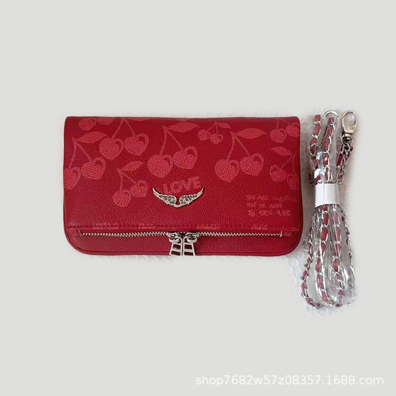 Bolso de hombro con diseño de alas e impresión de letras, cadena incluida