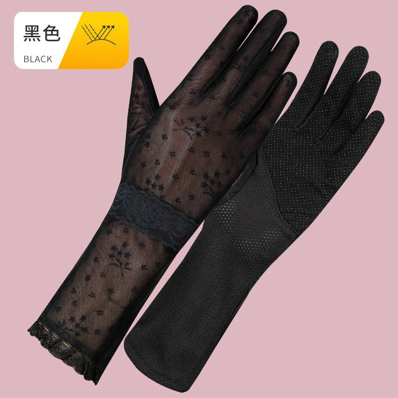 Guantes de protección solar para mujer guantes de pantalla táctil de encaje de media longitud de seda de hielo antideslizante para conducir