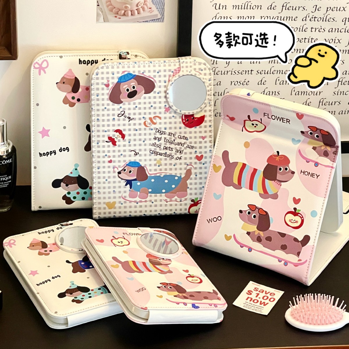 Espejo LED encantador portátil plegable con iluminación espejo de maquillaje dormitorio de estudiantes de escritorio de oficina espejo de vestir