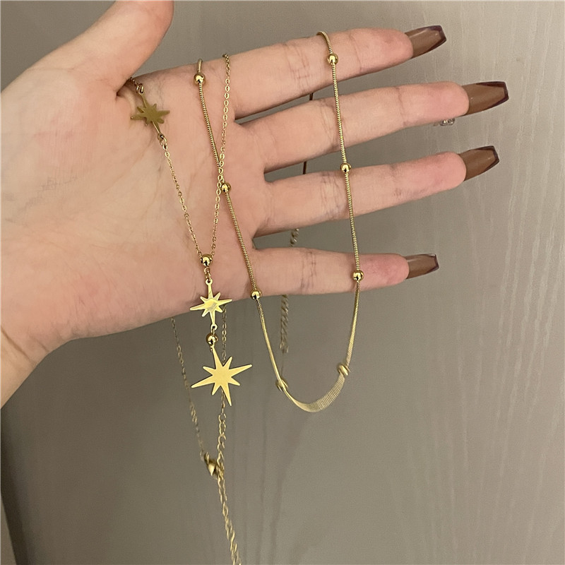 Fashion Eight-pointed Star Simple Stainless Steel Muilt-layer Necklace display picture 4