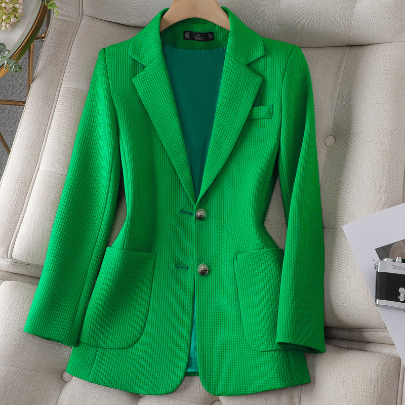 Women's Slim-Fit Green Blazer – Korean-Inspired Office Jacket, Single-Breasted Professional Wear With Modern Tailoring (White/Black/Green, S-4XL)_voghion.com