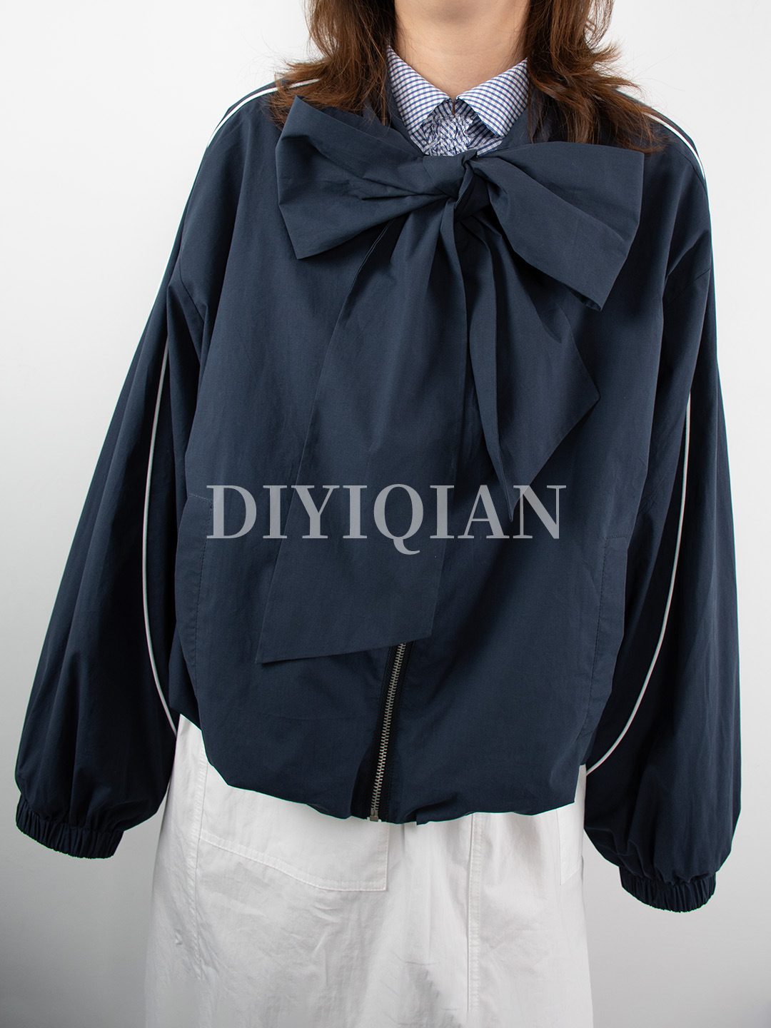 Diyiqian26 Spring Bf Style Pure Color Sports Jacket Trendy Work Clothing Long-Sleeved Jacket Strappy Bow Top