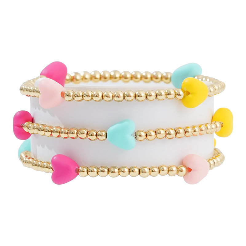 European and American Instagram-Style Dopamine Fashion Gold Beaded Heart Bracelet Set Colorful Cute Heart Friendship Bracelet