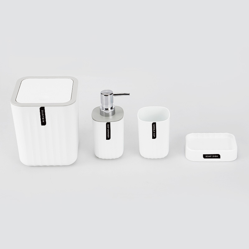 Cuatro piezas de baño simple color sólido conjunto de baño taza de enjuague de cepillo de dientes caja de jabón plástico personalizado