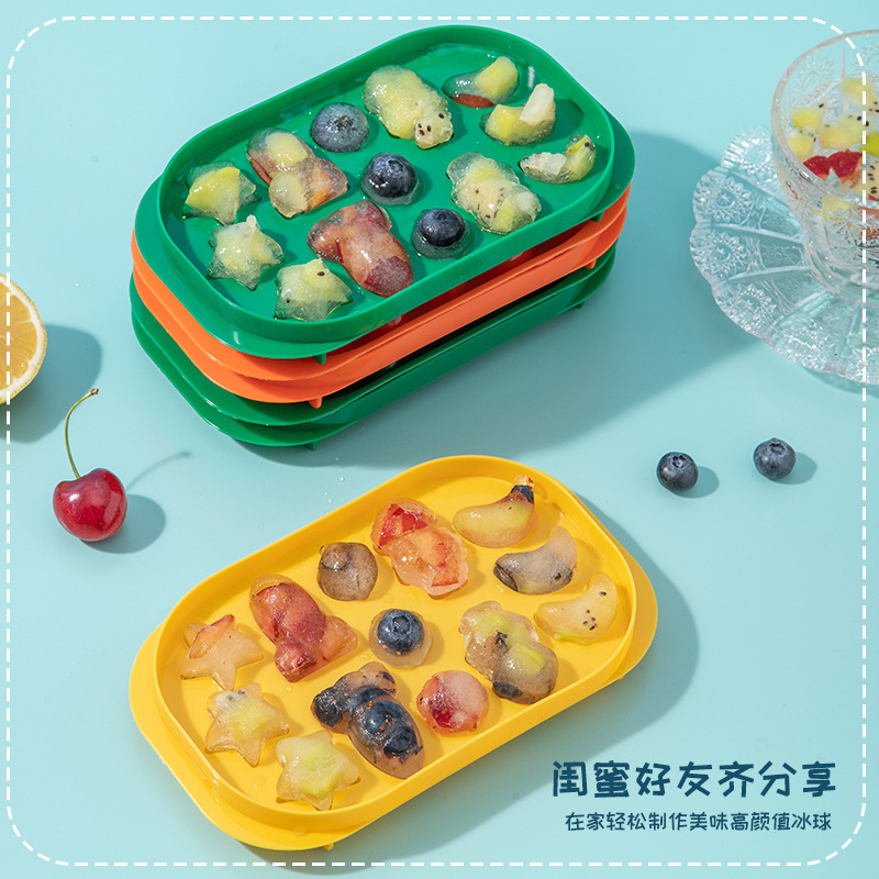 Cubo de hielo forma de dibujos animados refrigerador cubo de hielo congelado molde con tapa casera comestible redondo hockey sobre hielo cubo de hielo caja de hielo de plástico