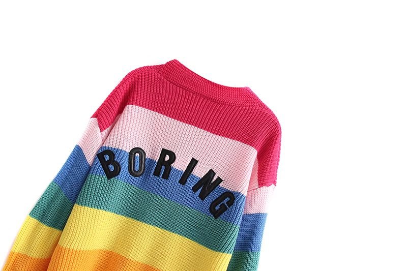 rainbow stripe V-neck knitted sweater cardigan nihaostyles wholesale clothing NSAM82149