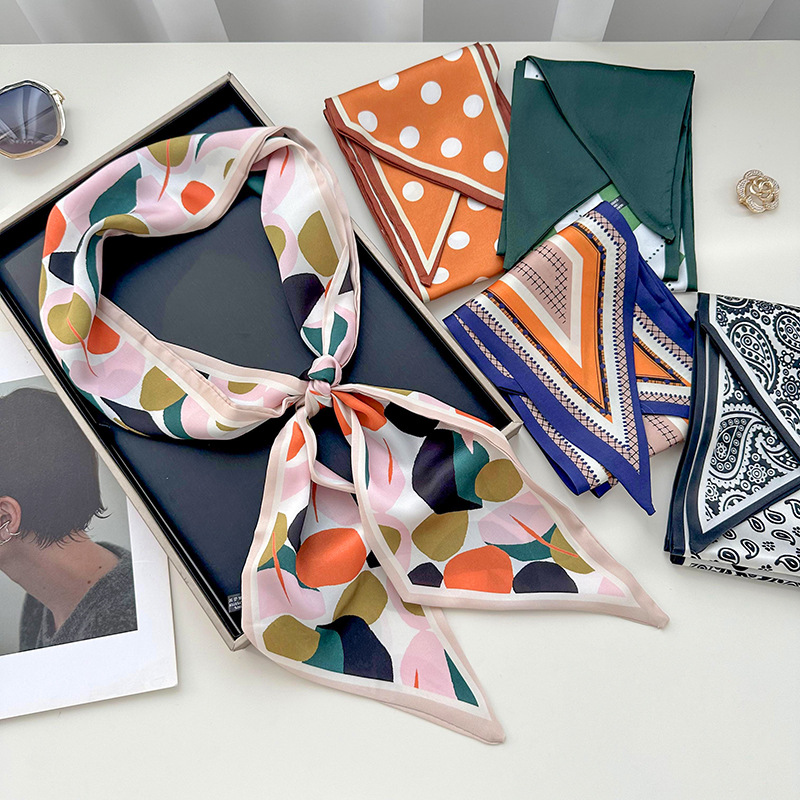 Nueva moda, punto de onda, bufanda de seda larga, delgada y larga, bufanda de seda pequeña multifuncional de primavera y verano biselada, cinturón