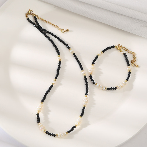 Unusual Baroque Freshwater Pearl Black Tourmaline Necklace Niche Personality Internet Famous Retro Black Crystal Choker for Women 