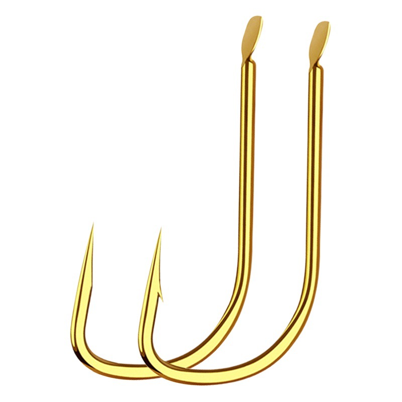 Shiheping Gold Sleeve Fish Hook Bulk Long Handle Thin Strip Barbed No Barb Light Mouth Carp Hook Fishing Gear Wholesale