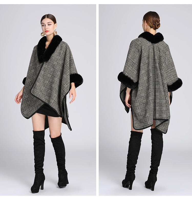 Pälskrage cape cape dam stor storlek kofta tröja kappa_voghion.com