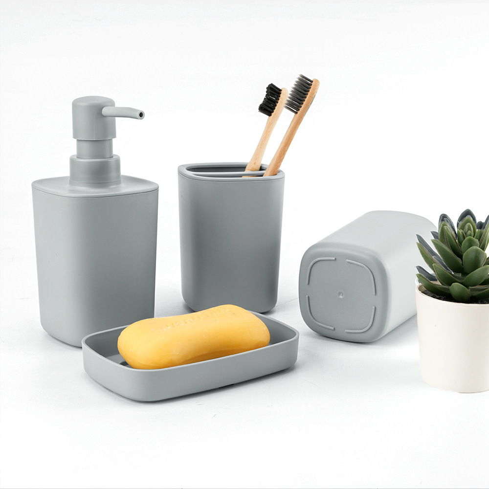 Suministros de baño de plástico cuadrado Juego de seis piezas de enjuague bucal, estante para cepillado, caja de jabón, almacenamiento de baño, juego de baño, cepillo de baño