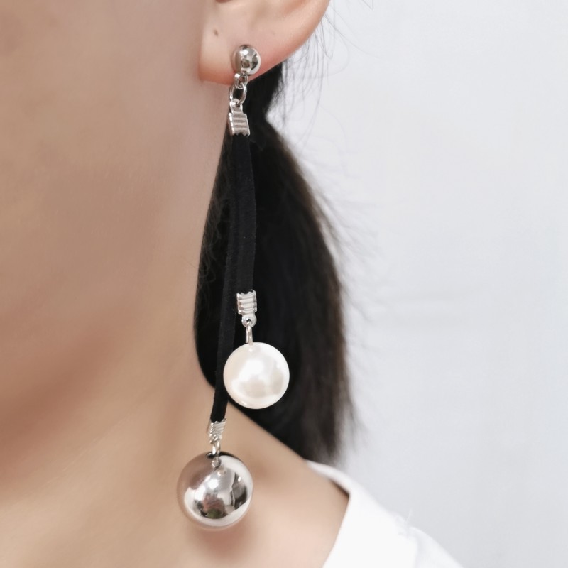 Gold, Silver Color Long Leather Rope Pearl Pendant Earrings Wholesale Nihaojewelry