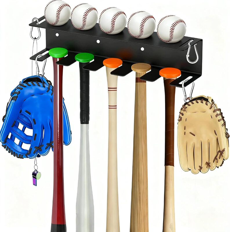 Wall-Mounted Baseball Bat Holder Heavy-Duty Metal Bat Storage Rack Baseball Softball Bat Sports Equipment Storage Rack
