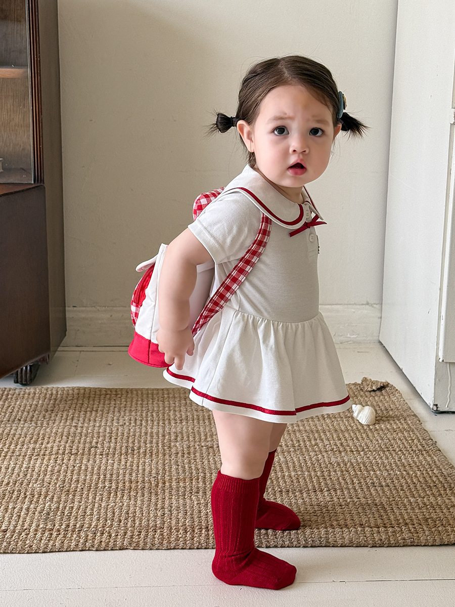 Sugar Pear ropa infantil de verano ropa delgada 2026 nueva camiseta de niñas ropa de escalada de la universidad de bebés bolsas de viento