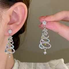欧米のクリスマスイヤリングs925銀針カラータッセルクリスマスツリーのピアス