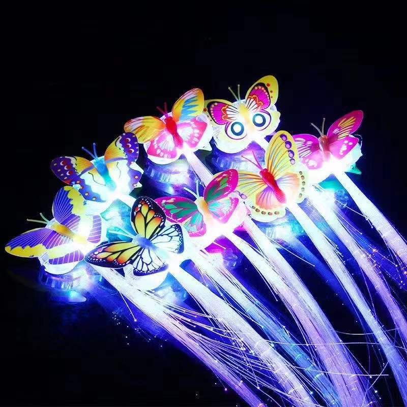 Cross-border colorful butterfly fiber flash LED luminous wig braids Christmas Halloween supplies manufacturers wholesale