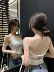 通勤百搭吊帶小背心自帶胸墊扭結內搭外穿辣妹美背純色抹胸上衣女