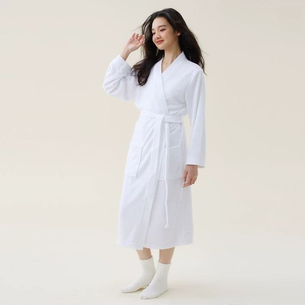 White towel, long-sleeve, bathrobe