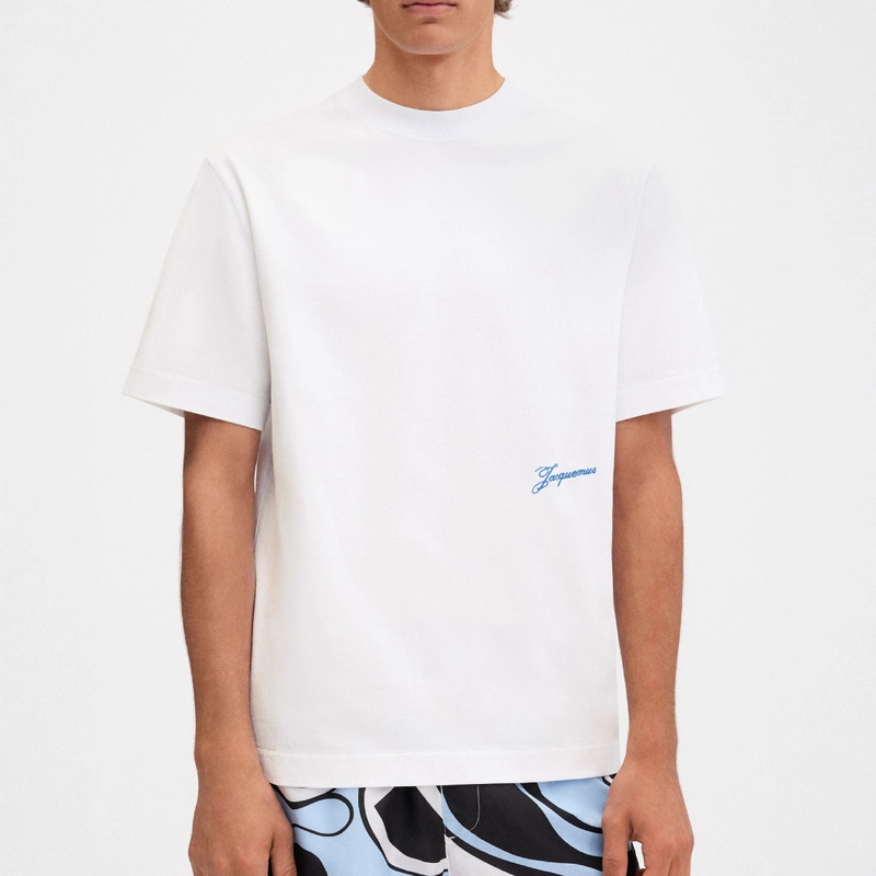 In-Stock 2025 Early Autumn Men's Logo Print Short-Sleeve T-Shirt, Classic Jacquemus Round Neck Top, Unisex