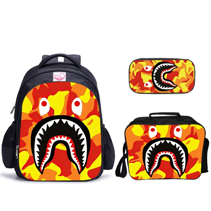 New Camouflage Shark Backpack Three-Piece Set with Lunch Bag and Pencil Case, Trendy Backpack for Elementary School Students New Camouflage Shark Backpack Three-Piece Set with Lunch Bag and Pencil Case, Trendy Backpack for Elementary School Students
