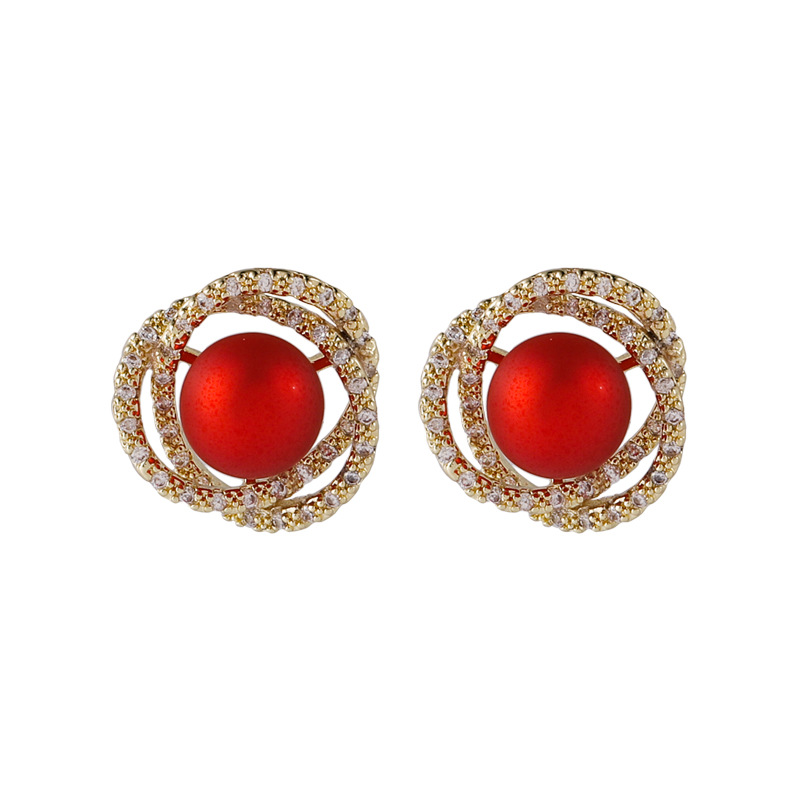 New Red Bead Petal Tassel Earrings display picture 9
