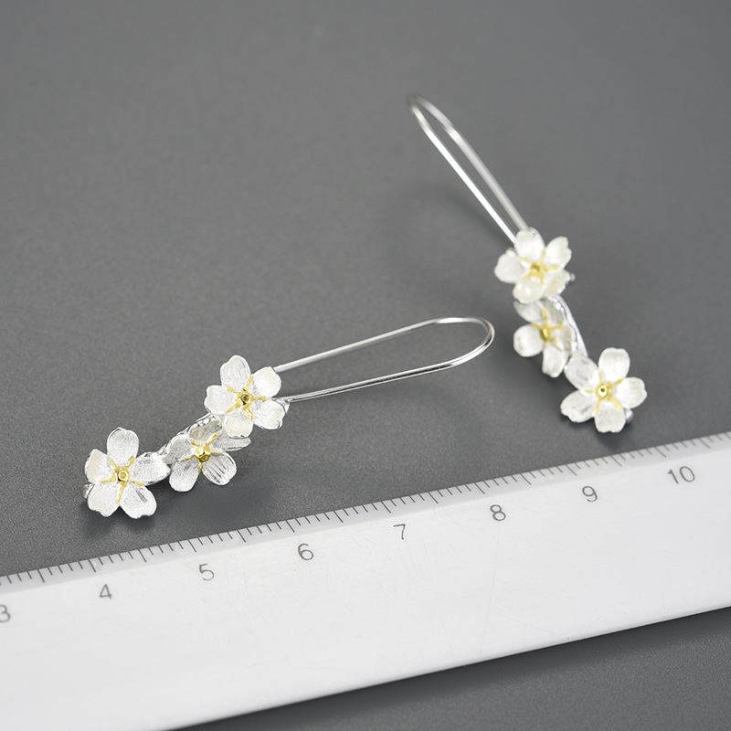 Drop Earrings Classification 1 Pair 925 Sterling Silver Flower Drop Earrings