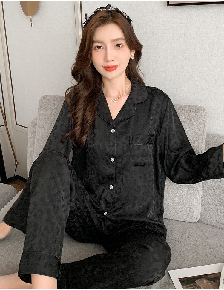 블랙 레오파드 무늬 더블 롱 [자카드]