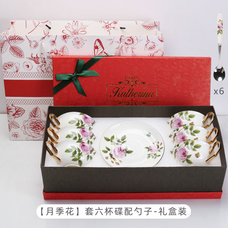 Caja de regalo de nuevo regalo de bodas de cerámica de hueso europeo, taza de café y plato, caja de regalo de boda de nuevo regalo de mano, caja de regalo de graduación