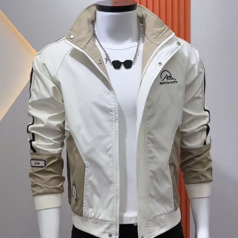Korean Style Slim Fit Casual Stand Collar Autumn New Stylish Men's Jacket Versatile Fashion Trendy Color-Blocking Jacket with Personality