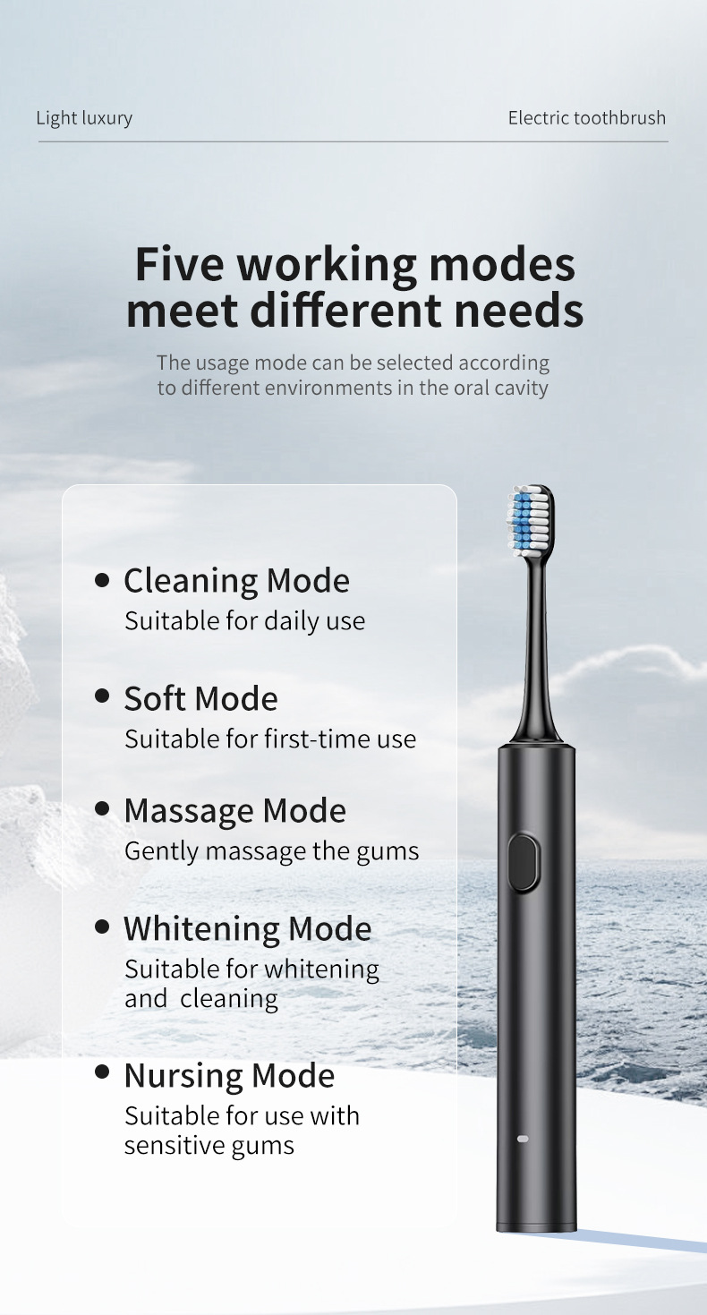 Brosse à dents électrique pour adultes – 5 modes, 30 000 à 39 999 vibrations/min, poils ultra-doux, autonomie de plus de 50 jours, chargement USB_voghion.com