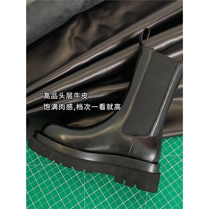 真皮英伦风马丁靴女烟筒靴厚底切尔西中筒靴显瘦短靴百搭|undefined