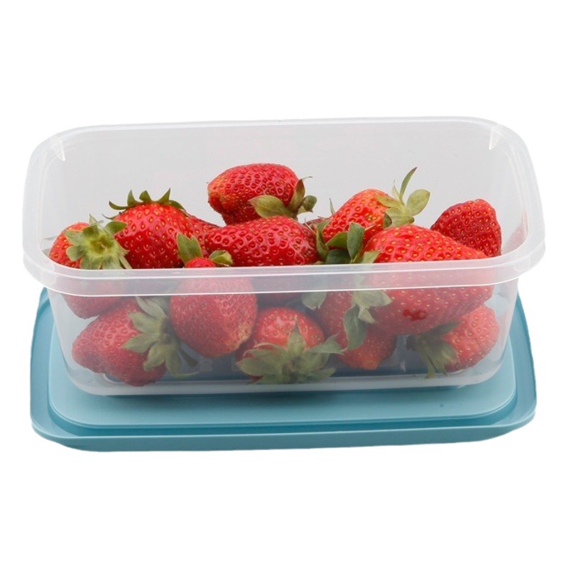 Refrigerador de plástico transparente rectangular de cuatro piezas caja de almacenamiento sellada combinación de caja de alimentos refrigerados para el hogar