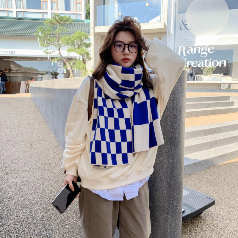 Korean Plaid Warm Knitted Scarf NSCM101070