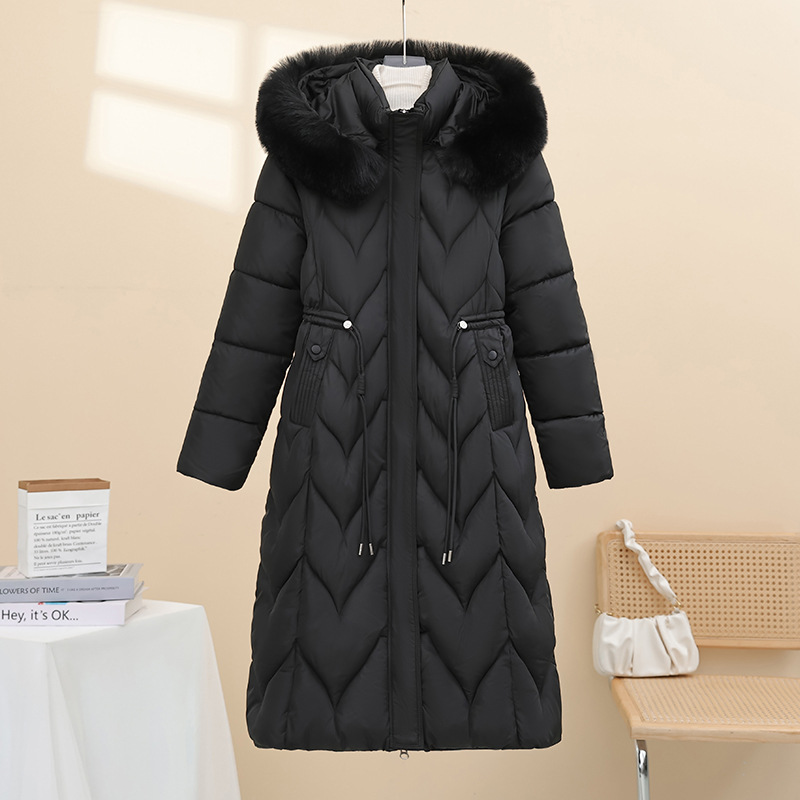 Comercio exterior de algodón de invierno de mujer chaqueta media y larga nueva chaqueta de algodón de cuello delgado calentamiento de la ropa de algodón gruesa