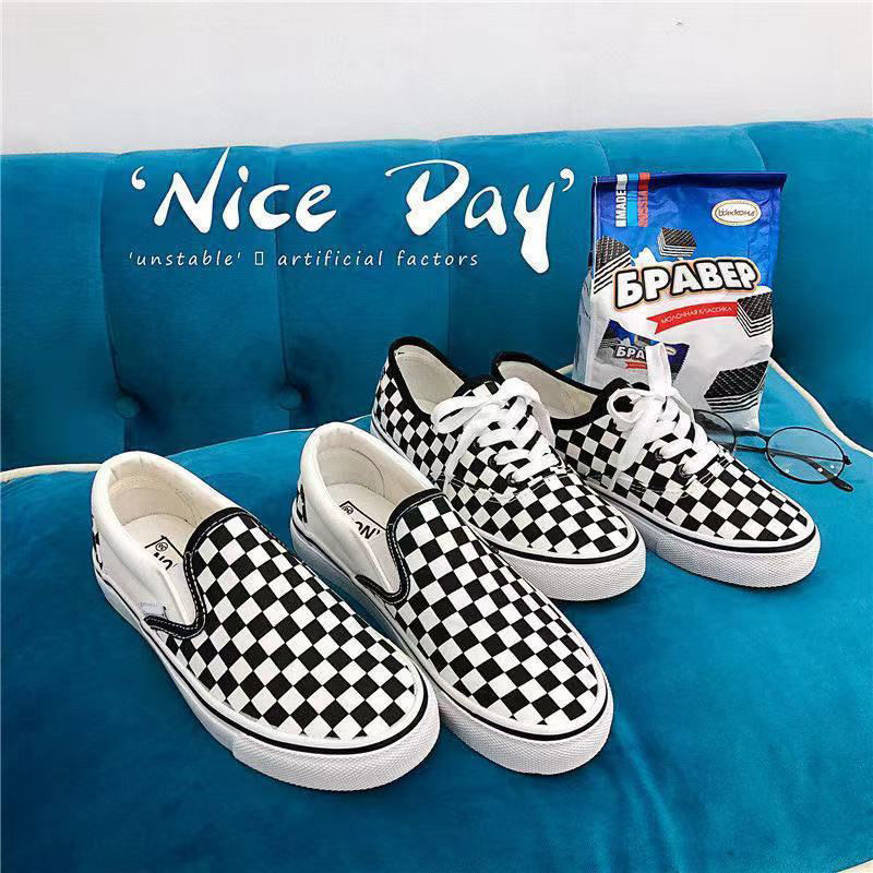Women's Shoes 2024 Spring Student Canvas Shoes Slip-On Sports Shoes Checkerboard Shoes Flat Shoes Casual Shoes Gd68