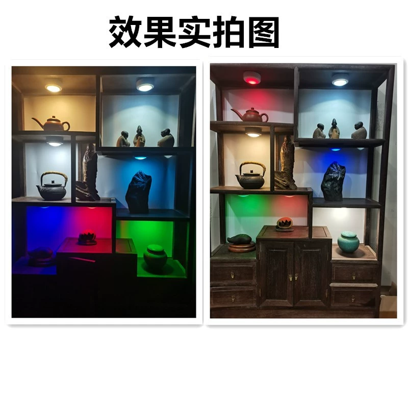 Средний круглый удаленный ночник 16‑цветов, RGB сенсорное управление и пульт, 67×67×29 мм