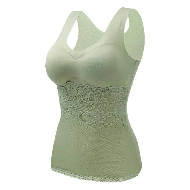Chaleco térmico de terciopelo de calentamiento sin costuras Camiseta slim fit de mujer con almohadilla en el pecho correa de encaje ropa interior térmica a prueba de frío