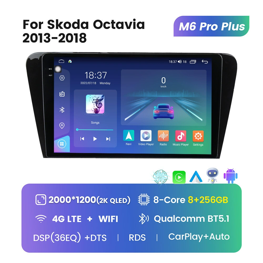 Подходит для Skoda Octavia 13-18, модифицированный Android большой экран центральной панели, навигация M6Pro