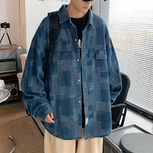 港风秋季牛仔工装外套原宿风衬衫男薄款日系潮牌宽松长袖衬衣休闲