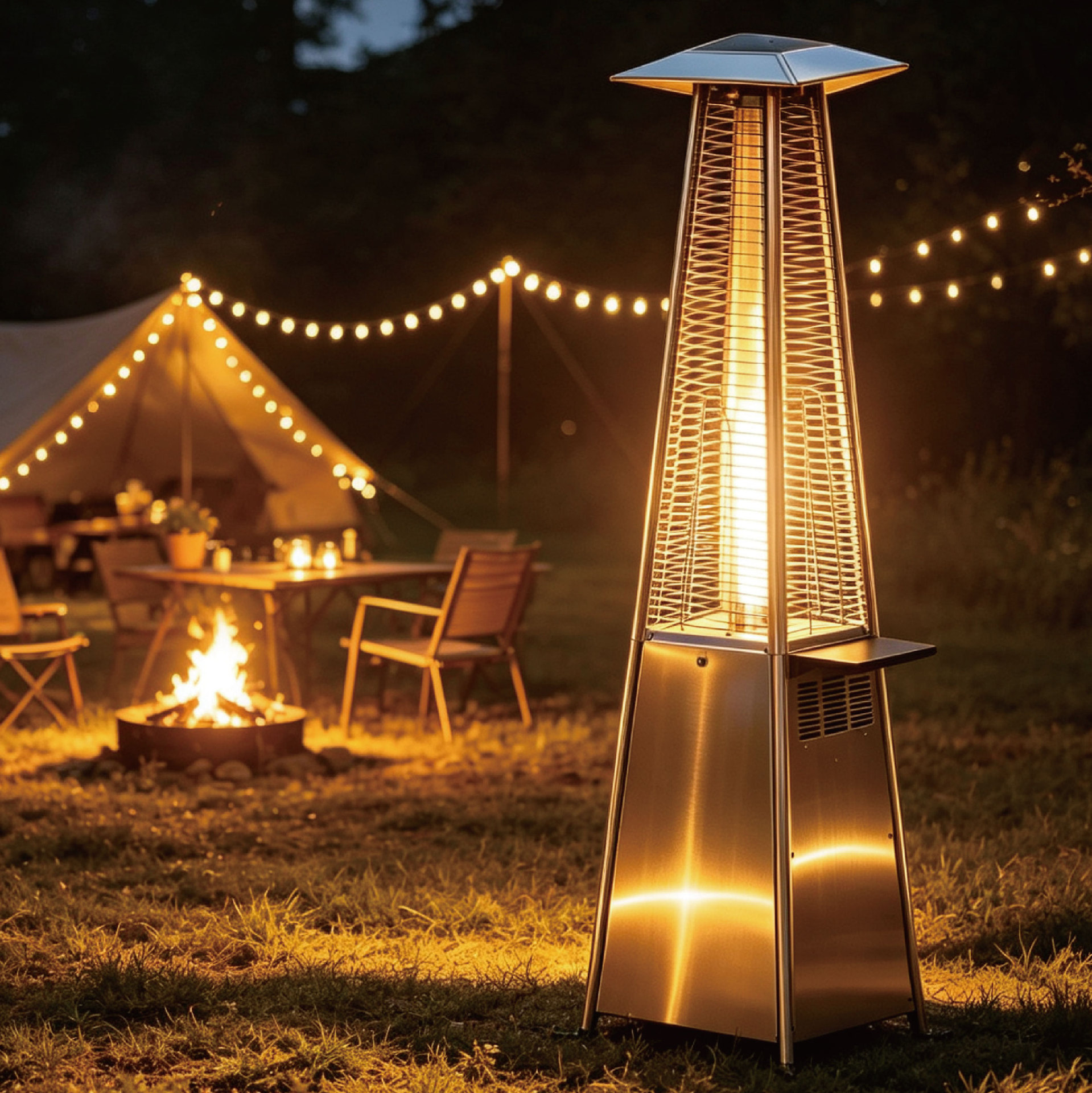 Tower-shaped outdoor heater side table with storage shelf, courtyard heating side storage rack, easy-to-install tray accessory