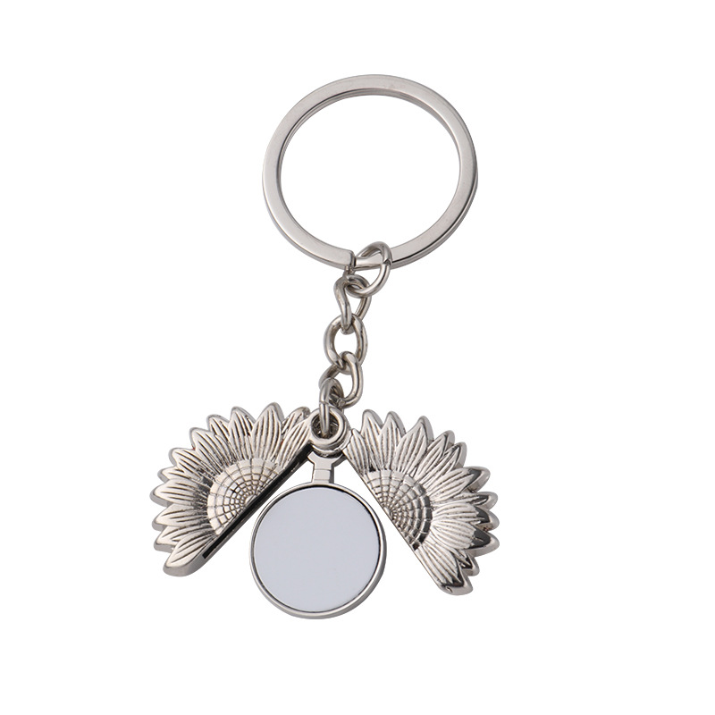 Transfronterizos en blanco transferencia térmica llavero de metal de fútbol béisbol ángel llavero de girasol colgante DIY
