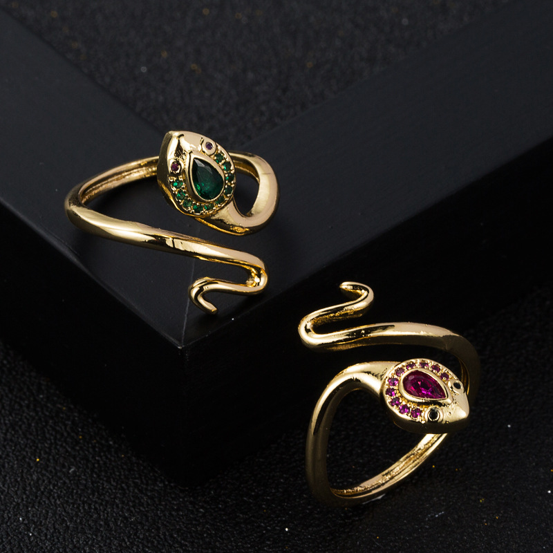 Fashion Copper Gold-plated Micro-set Zircon Winding Snake-shaped Open Ring display picture 2