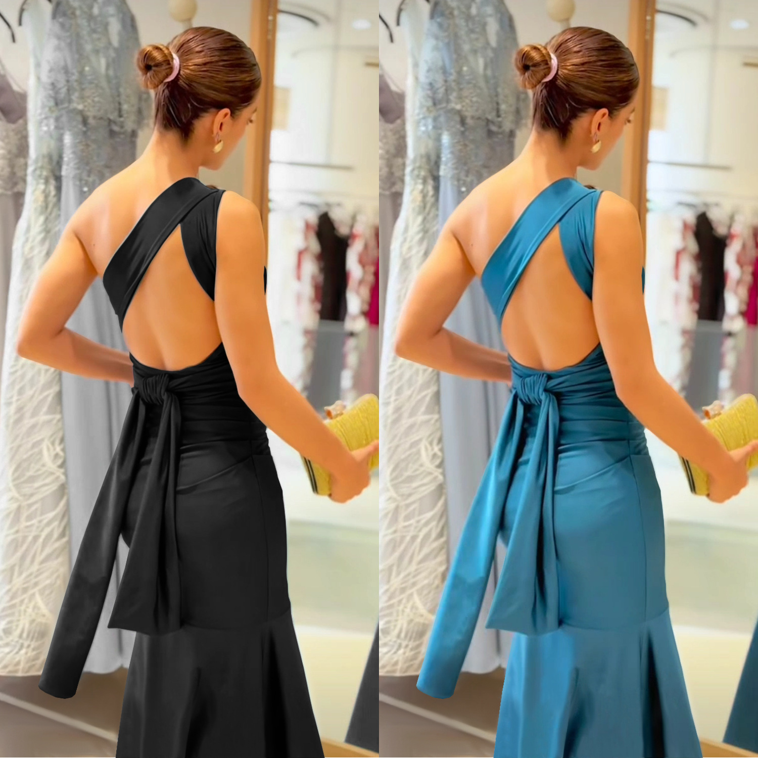 C7553 Aliexpress transfronterizo Amazon Europa y América de moda moda femenina temperamento elegante ajustado color sólido vestido de cola de pescado
