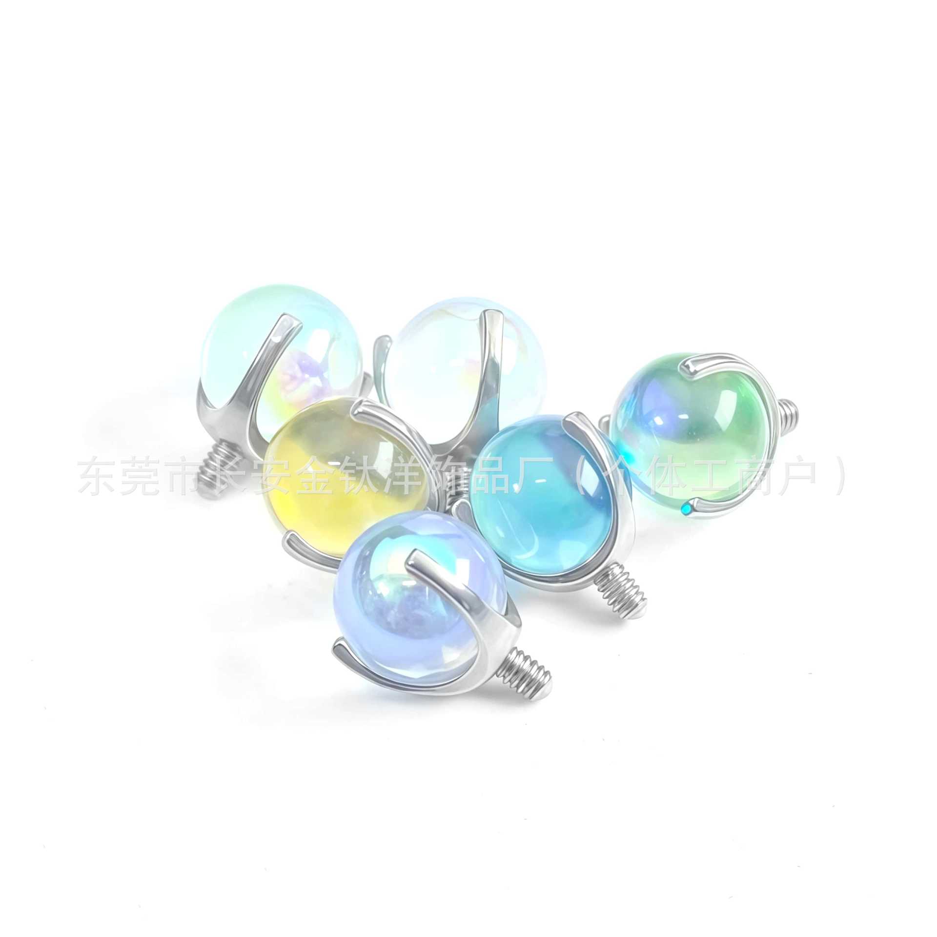 F136 Titanium Three-Claw Round Ball Coated Colorful Transfer Beads Lip Nails Tongue Nails Earrings detail image 5