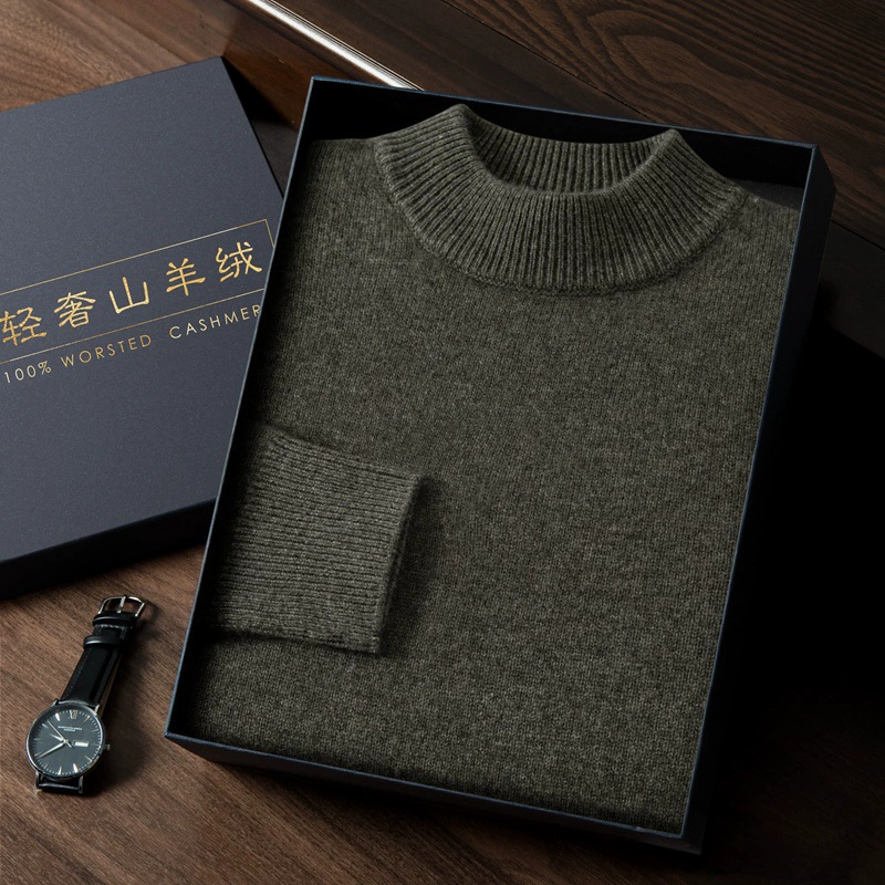 Colored cashmere fashionable knitted sweater, increased thickness, high collar