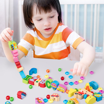 儿童益智串珠木质玩具diy 早教启蒙图形配对认知积木粒培养专注力|ru